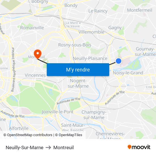 Neuilly-Sur-Marne to Montreuil map