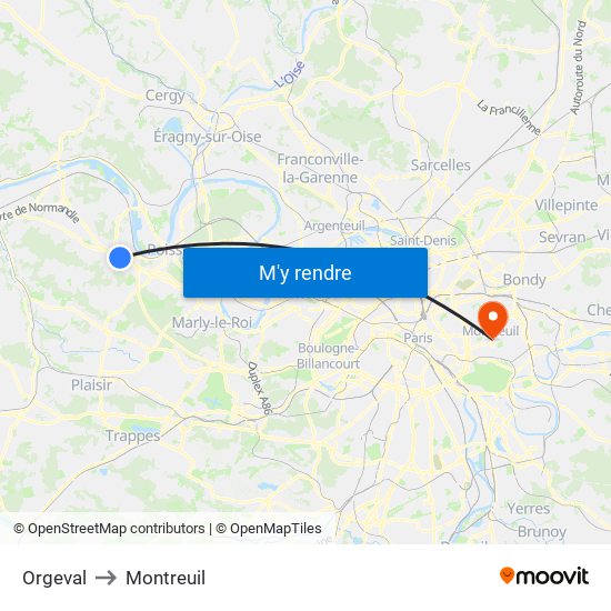 Orgeval to Montreuil map