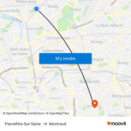 Pierrefitte-Sur-Seine to Montreuil map