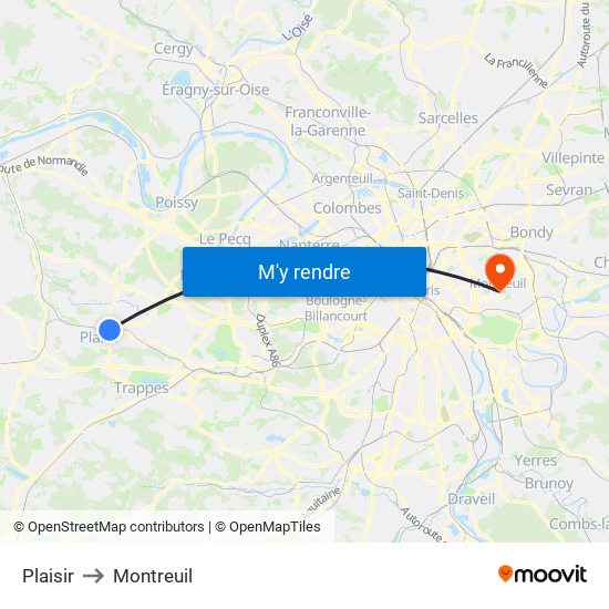 Plaisir to Montreuil map