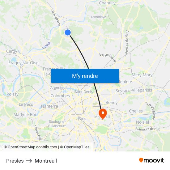 Presles to Montreuil map