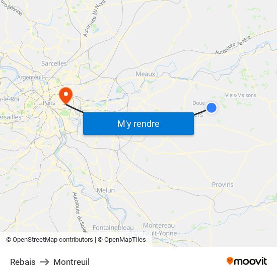 Rebais to Montreuil map