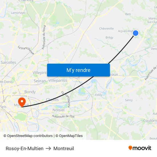 Rosoy-En-Multien to Montreuil map