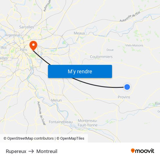 Rupereux to Montreuil map