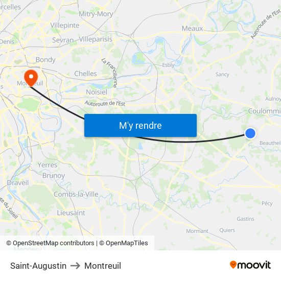 Saint-Augustin to Montreuil map