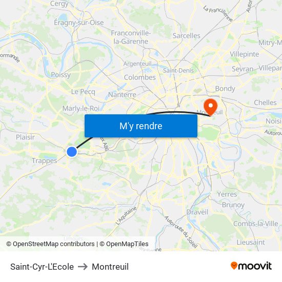 Saint-Cyr-L'Ecole to Montreuil map