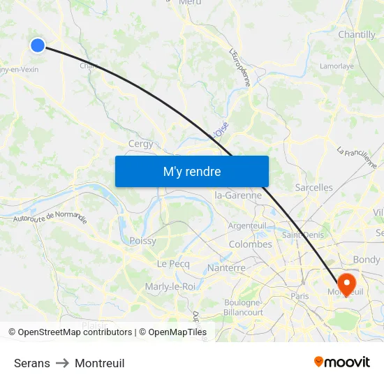 Serans to Montreuil map
