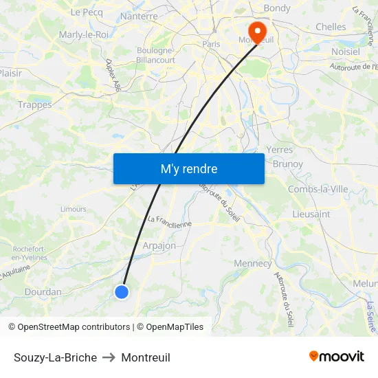 Souzy-La-Briche to Montreuil map
