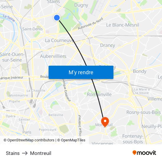 Stains to Montreuil map