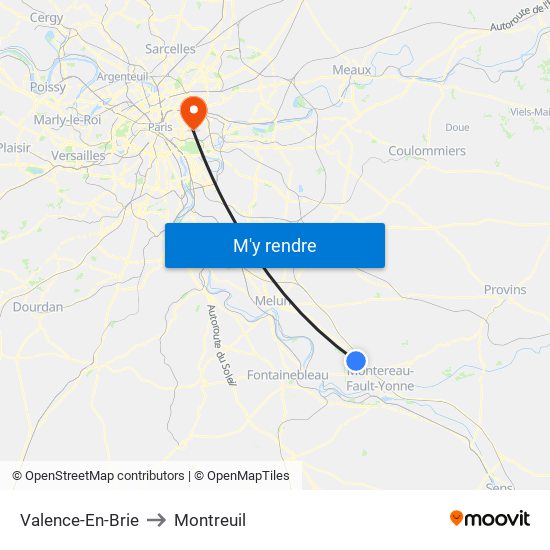 Valence-En-Brie to Montreuil map