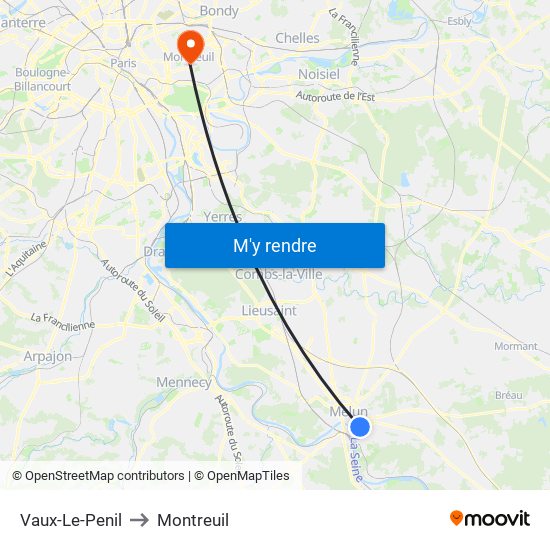 Vaux-Le-Penil to Montreuil map