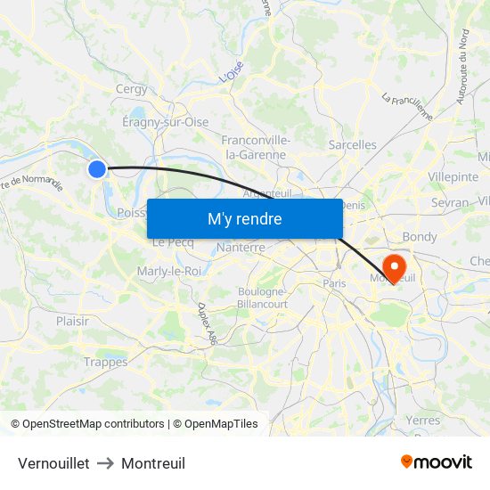 Vernouillet to Montreuil map