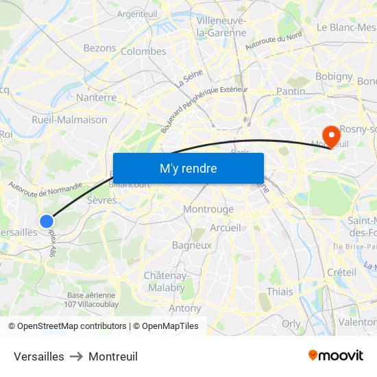 Versailles to Montreuil map