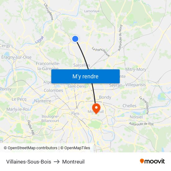 Villaines-Sous-Bois to Montreuil map
