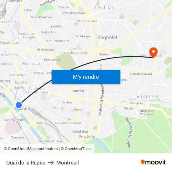 Quai de la Rapée to Montreuil map