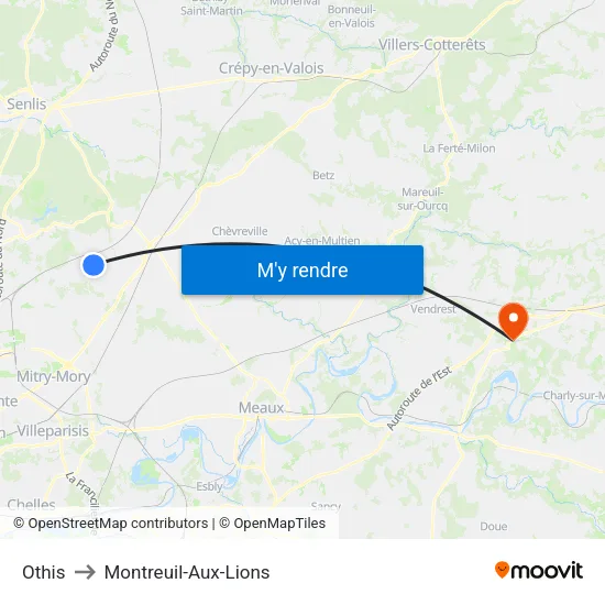 Othis to Montreuil-Aux-Lions map