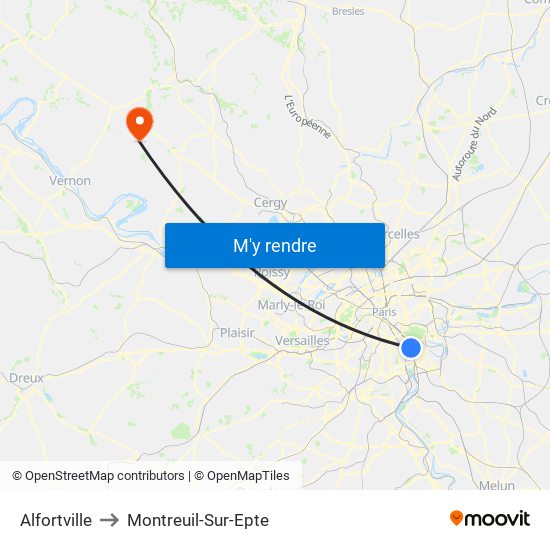 Alfortville to Montreuil-Sur-Epte map