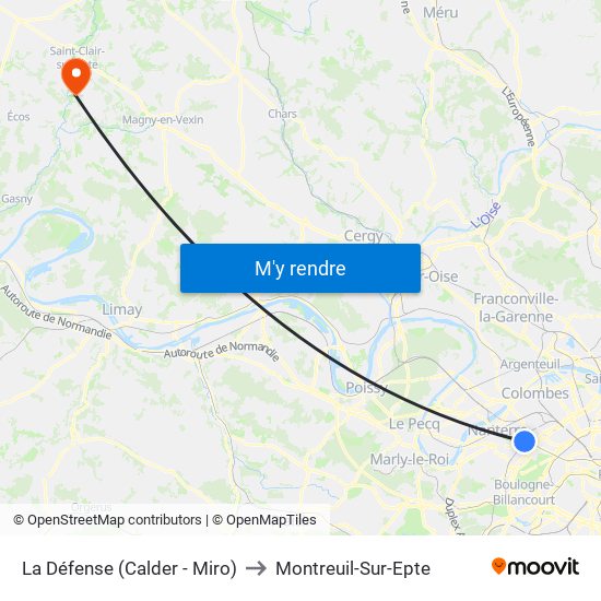 La Défense (Calder - Miro) to Montreuil-Sur-Epte map