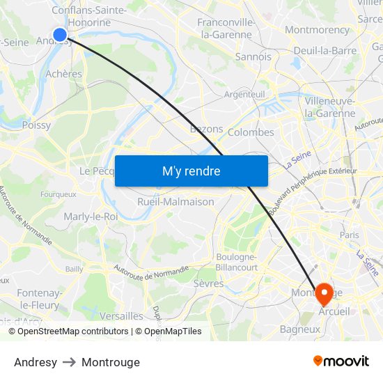 Andresy to Montrouge map