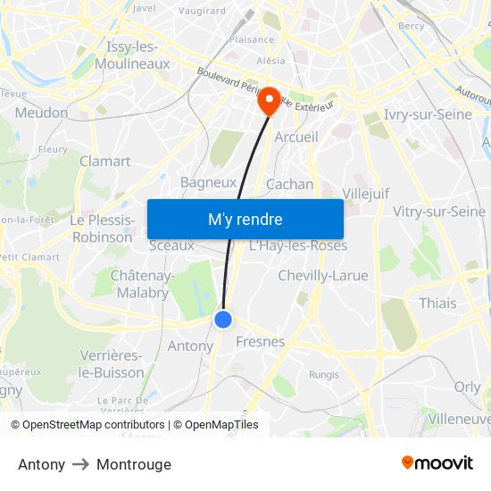 Antony to Montrouge map