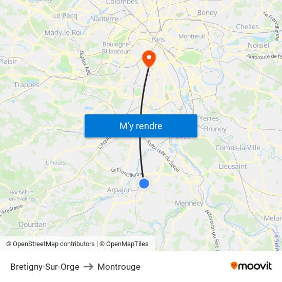 Bretigny-Sur-Orge to Montrouge map