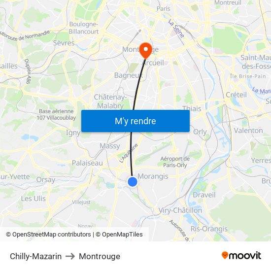 Chilly-Mazarin to Montrouge map