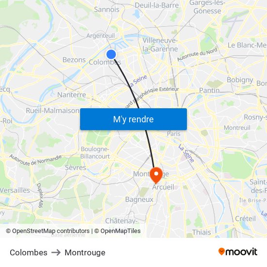 Colombes to Montrouge map