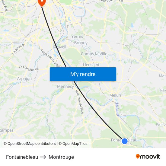 Fontainebleau to Montrouge map