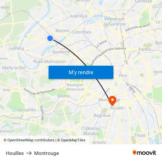 Houilles to Montrouge map