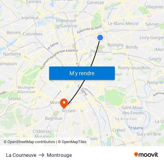 La Courneuve to Montrouge map