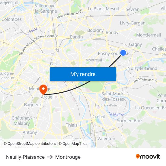 Neuilly-Plaisance to Montrouge map