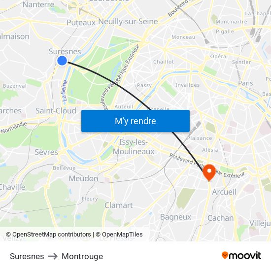 Suresnes to Montrouge map