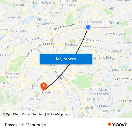 Drancy to Montrouge map