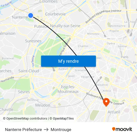 Nanterre Préfecture to Montrouge map