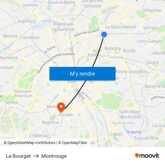 Le Bourget to Montrouge map