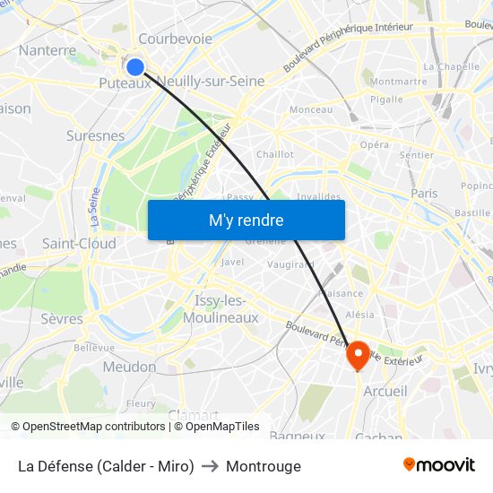 La Défense (Calder - Miro) to Montrouge map