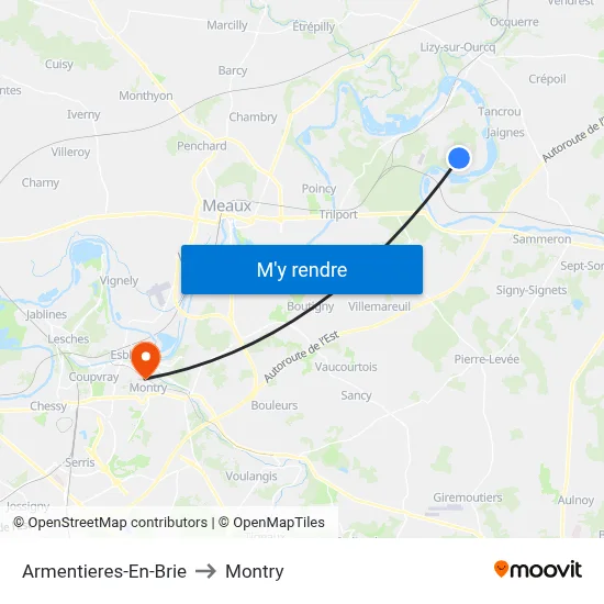 Armentieres-En-Brie to Montry map