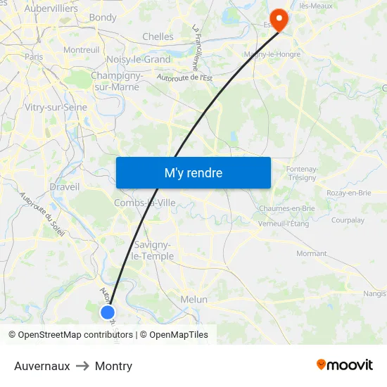 Auvernaux to Montry map