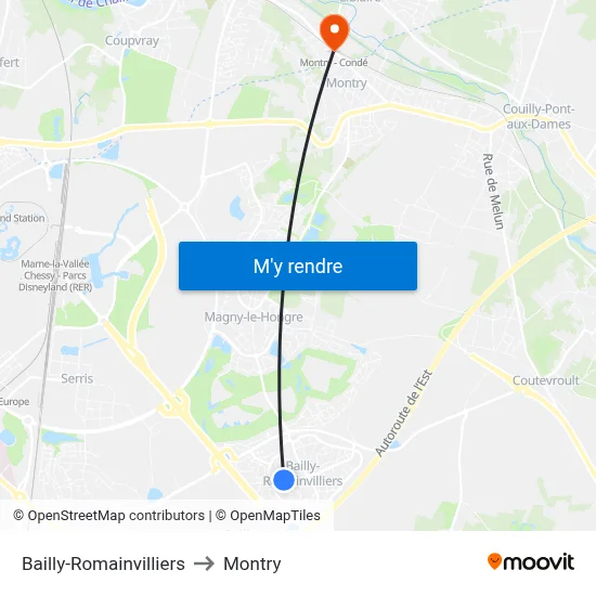 Bailly-Romainvilliers to Montry map