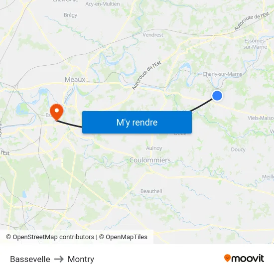 Bassevelle to Montry map