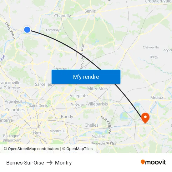 Bernes-Sur-Oise to Montry map