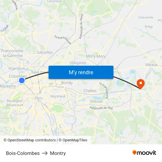 Bois-Colombes to Montry map