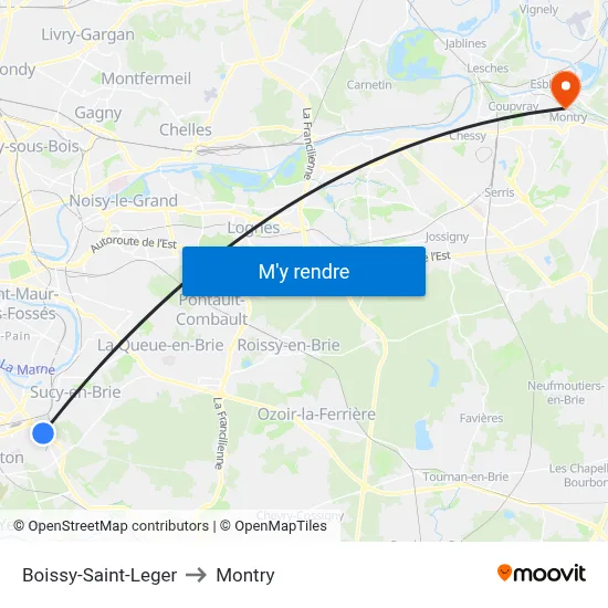 Boissy-Saint-Leger to Montry map