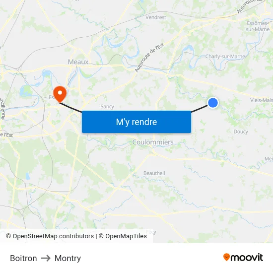 Boitron to Montry map