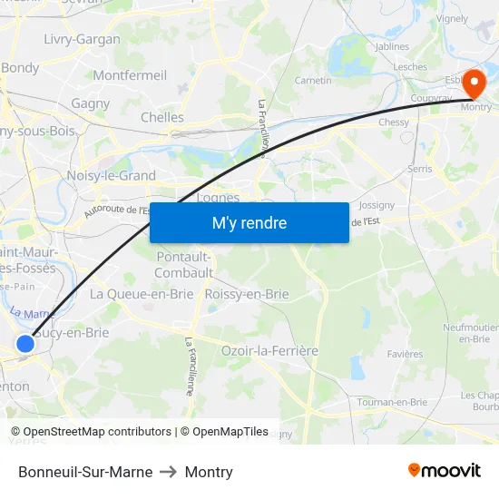 Bonneuil-Sur-Marne to Montry map