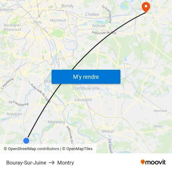 Bouray-Sur-Juine to Montry map
