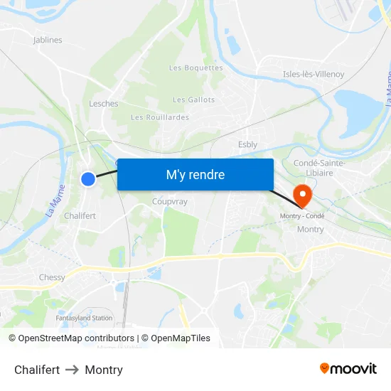 Chalifert to Montry map