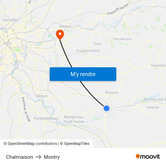Chalmaison to Montry map