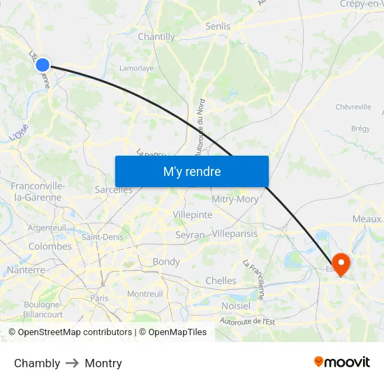 Chambly to Montry map