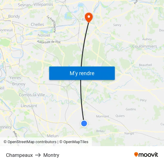 Champeaux to Montry map